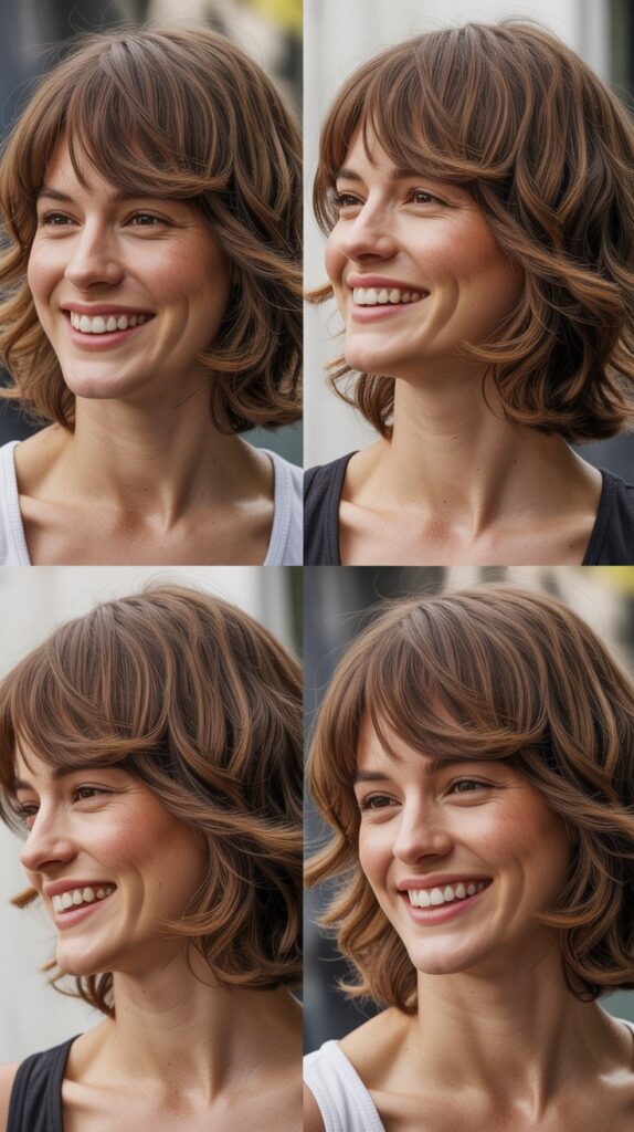 Tousled Medium Cut with Brow-Skimming Bangs