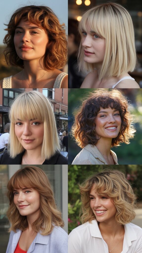 Textured Long Bob with Eyebrow-Grazing Bangs