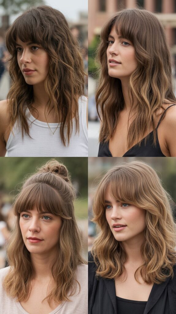 Wispy Curtain Bangs with Layered Lob