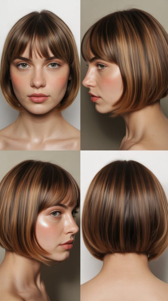 34 Gorgeous Medium-Length Hair With Bangs Ideas for a Modern Update 14 Polished Lob with Brow-Skimming Bangs