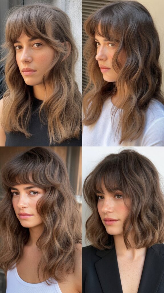 Wispy Bangs with Wavy Medium Hair