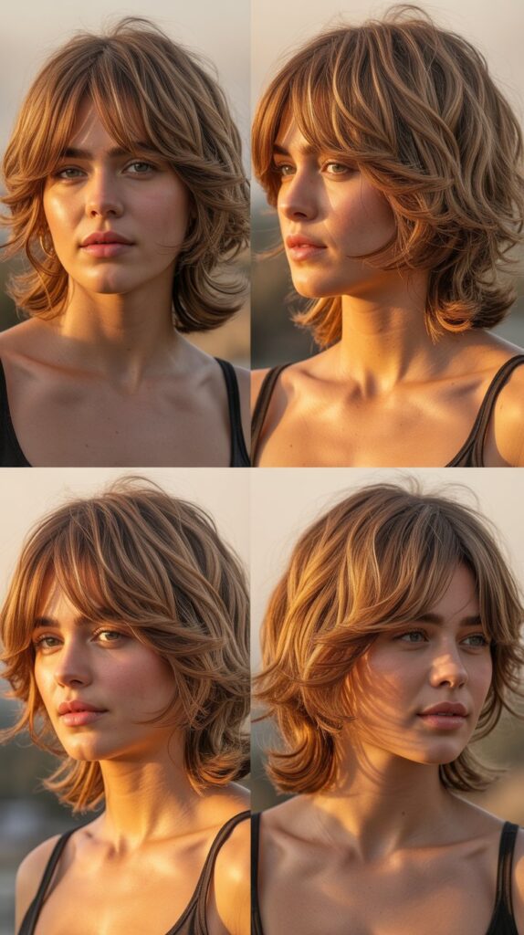 Choppy Curtain Bangs with Shaggy Layers