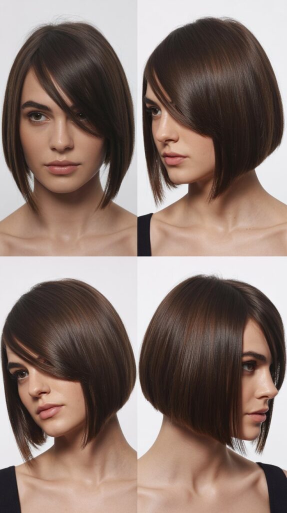 34 Gorgeous Medium-Length Hair With Bangs Ideas for a Modern Update 31 Straight Lob with Diagonal Bangs