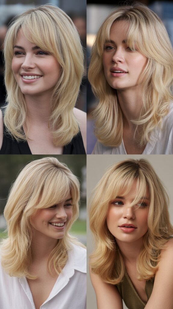 Wispy Bangs with Creamy Beige Blonde Choppy Layers