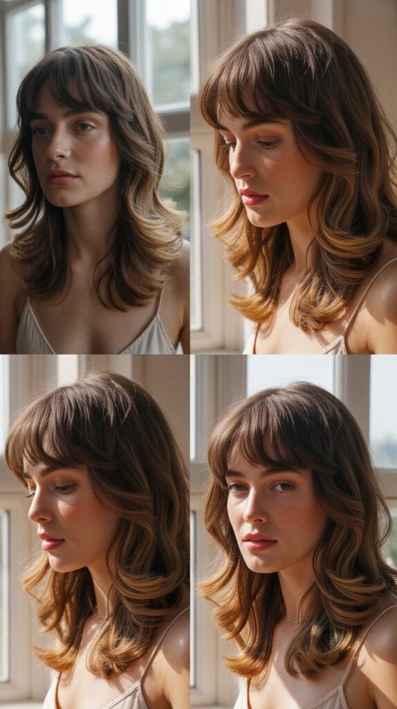 Eyebrow-Skimming Bangs with Midi-Length Waves