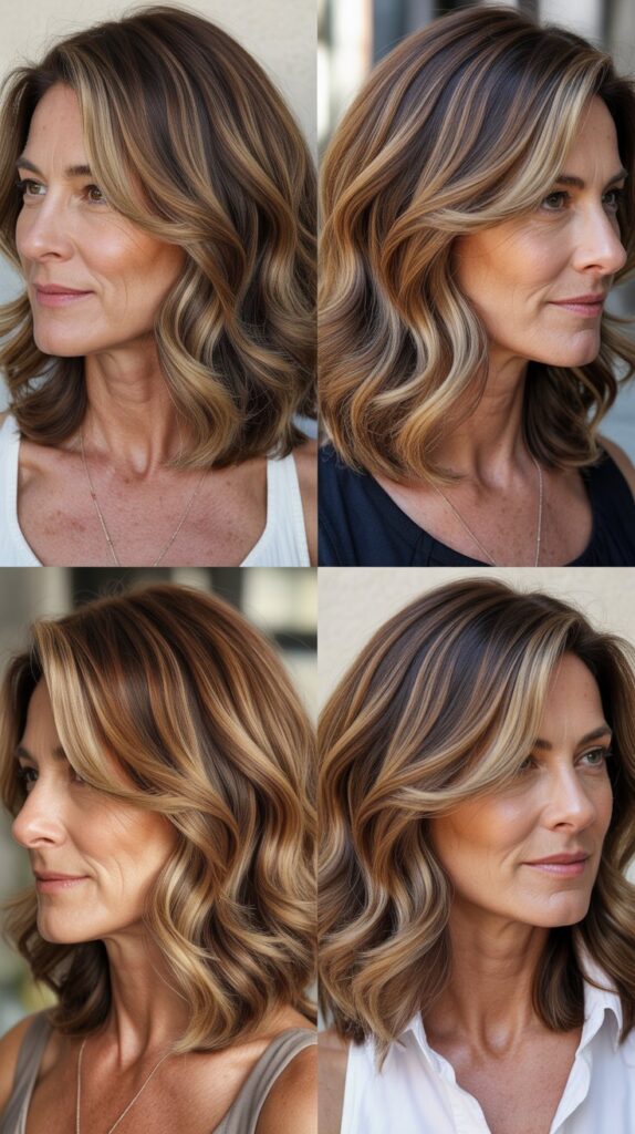 53 Most Flattering Hairstyles for Women Over 50 Right Now 36 Wavy Lob with Balayage