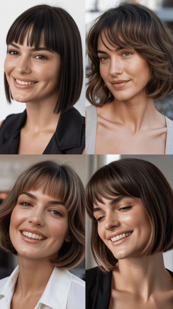 33 Chic Medium Haircuts With Bangs for Women Who Want a Fresh Style 9 Sleek Midi Cut with Micro Bangs