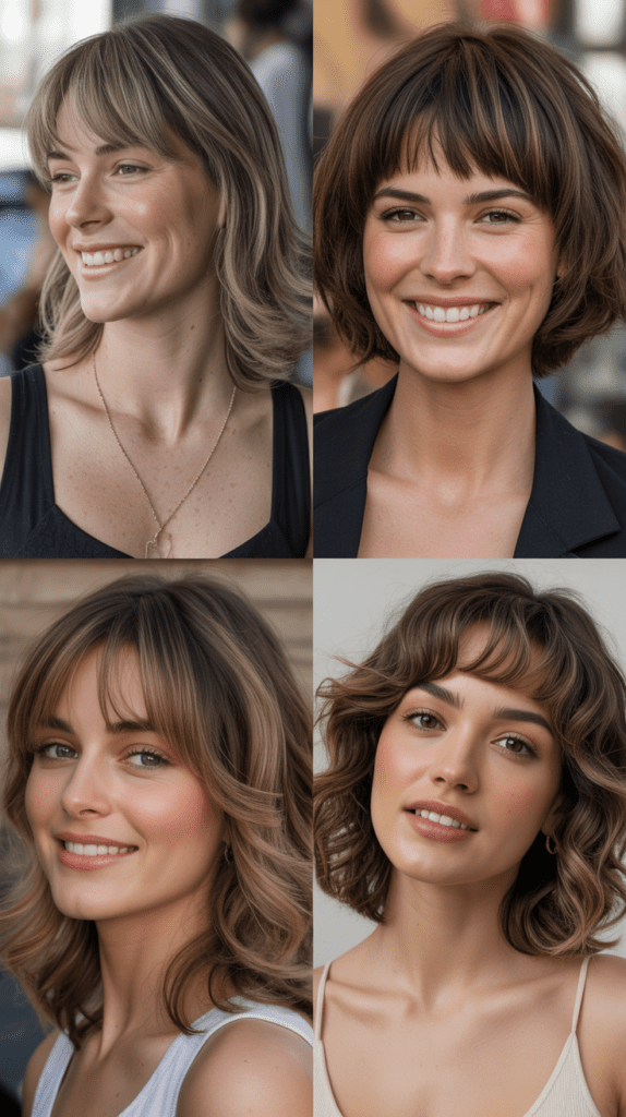 33 Chic Medium Haircuts With Bangs for Women Who Want a Fresh Style 10 Layered Medium Cut with Feathered Bangs