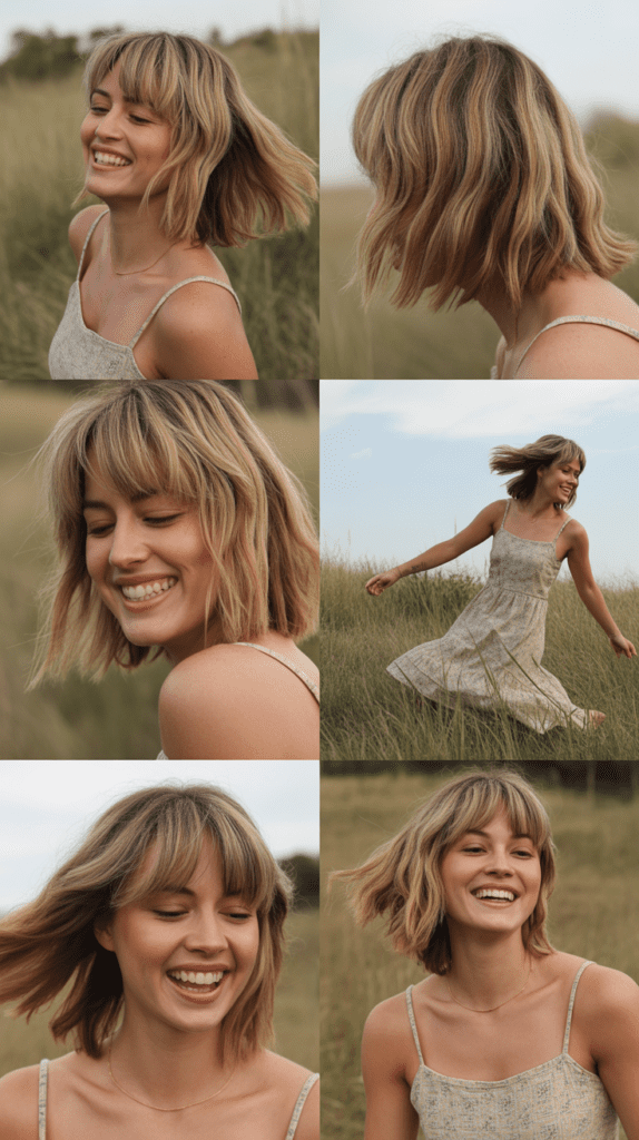 33 Chic Medium Haircuts With Bangs for Women Who Want a Fresh Style 33 Tousled Midi with Piecey Bangs