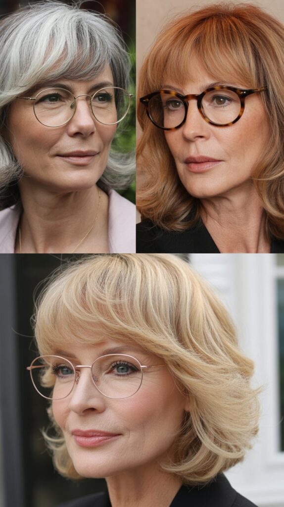 37 Best Bangs for Women Over 50 Who Wear Eyeglasses 6 Feathered Fringe