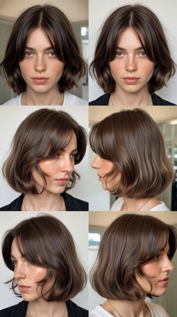 34 Gorgeous Medium-Length Hair With Bangs Ideas for a Modern Update 24 Textured Lob with Long Curtain Bangs