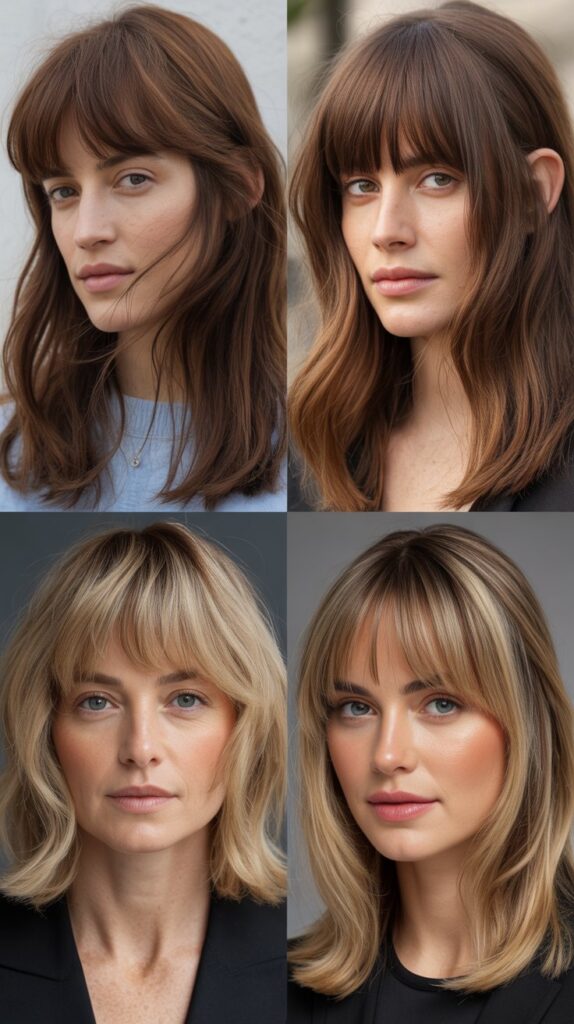56 Medium-Length Hairstyles With Bangs for a Trendy Look 49 Textured Fringe with Definition