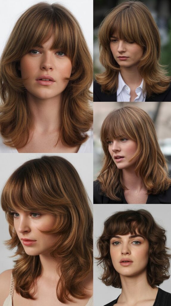 Medium Hair with Thick Curtain Bangs