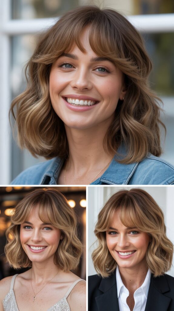 Beach Waves with Curtain Bangs