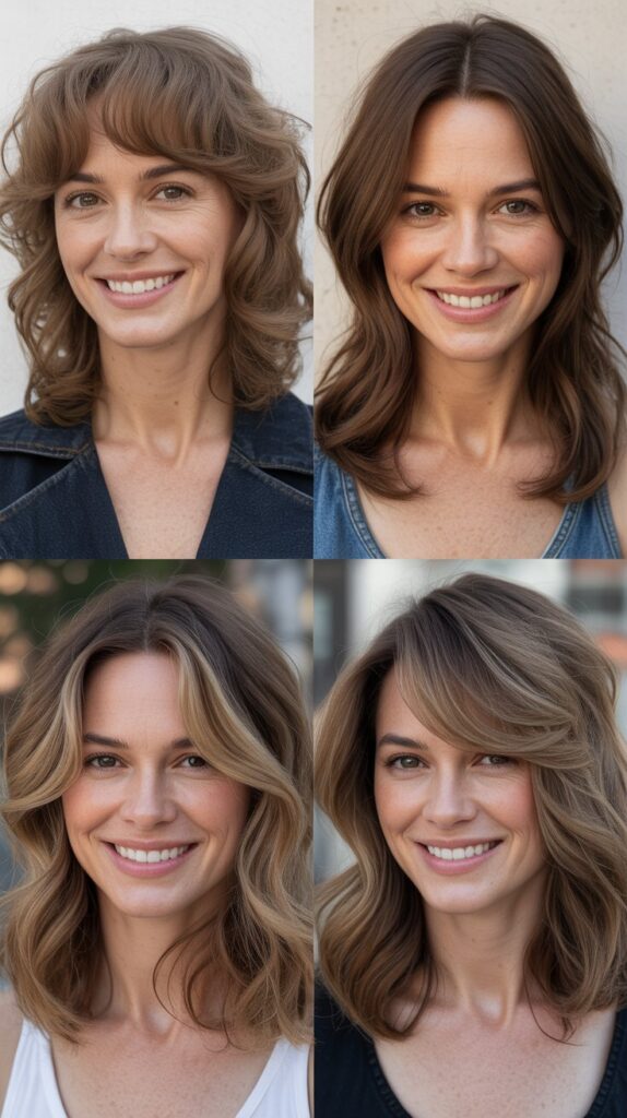 36 Medium-Length Hairstyles with Bangs for Thin Hair That Add Volume 35 Wavy Midi with Curtain Bangs