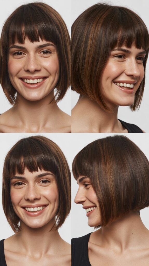 34 Gorgeous Medium-Length Hair With Bangs Ideas for a Modern Update 28 Blunt Lob with Asymmetrical Bangs