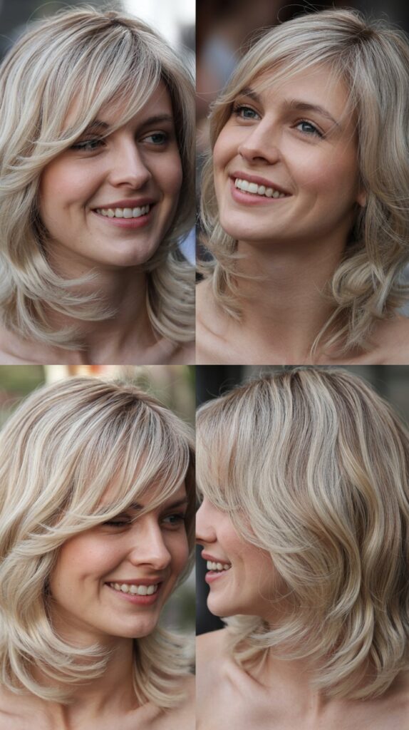 Side-Swept Bangs with Ash Blonde Feathered Layers