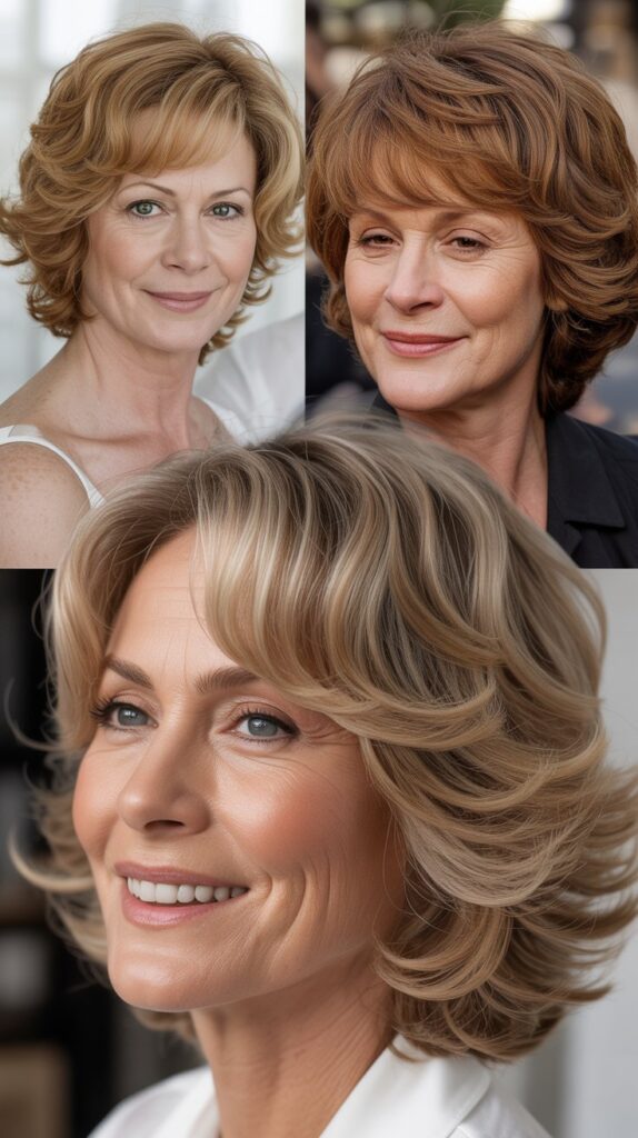 30 Easy-Care Haircuts for Women Over 50 That Still Look Chic 11 The Feathered Cut