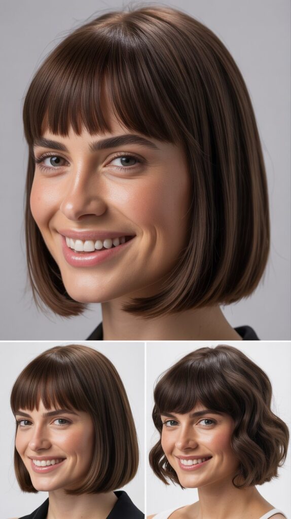 36 Medium-Length Hairstyles with Bangs for Thin Hair That Add Volume 34 Sleek Lob with Baby Bangs