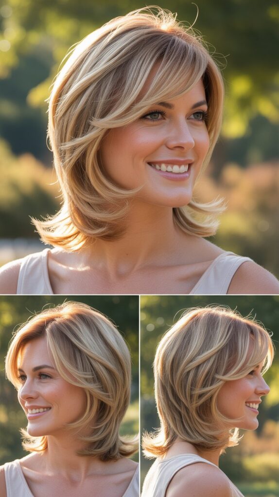 Layered Medium Blonde Hair with Feathered Side Bangs