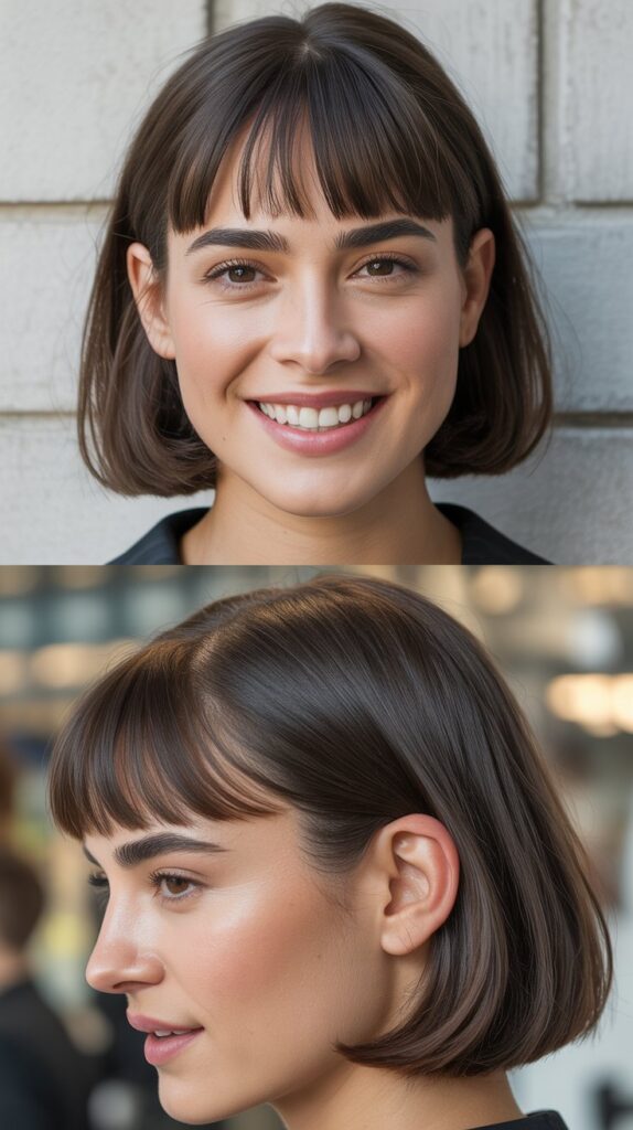36 Medium-Length Hairstyles with Bangs for Thin Hair That Add Volume 2 Blunt Cut Bob with Baby Bangs