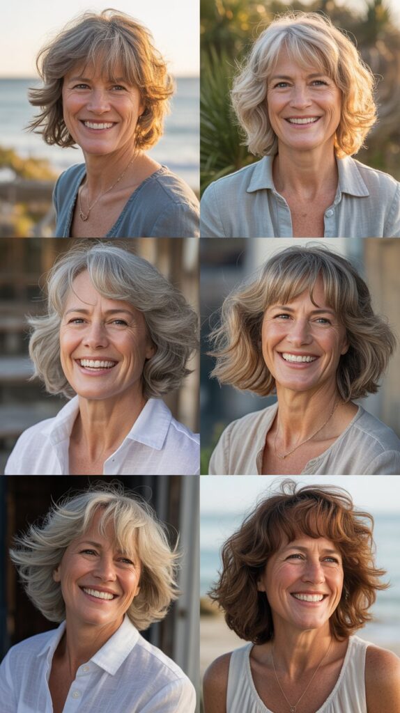 Wispy Curtain Bangs with Medium Beachy Waves