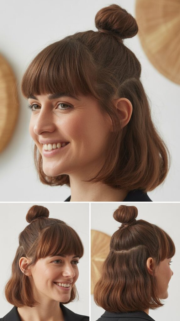Half-Up Top Knot with Full Bangs