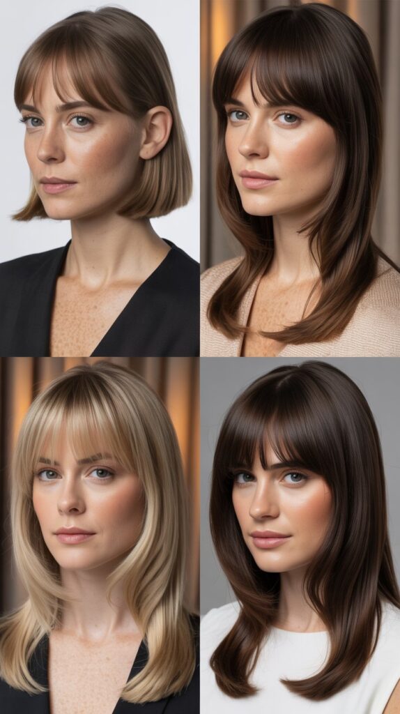 56 Medium-Length Hairstyles With Bangs for a Trendy Look 48 Graduated Curtain Bangs