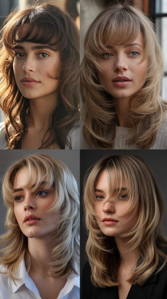 56 Medium-Length Hairstyles With Bangs for a Trendy Look 17 Swoopy Bangs with Volume