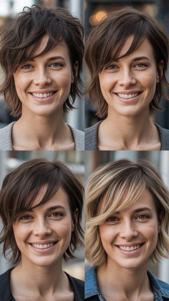 36 Medium-Length Hairstyles with Bangs for Thin Hair That Add Volume 13 Choppy Shoulder Cut with Asymmetrical Bangs