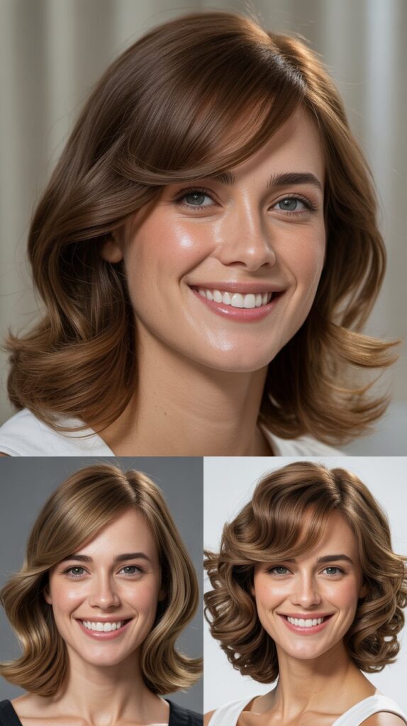  Side-Swept Curtain Bangs with Medium Layers