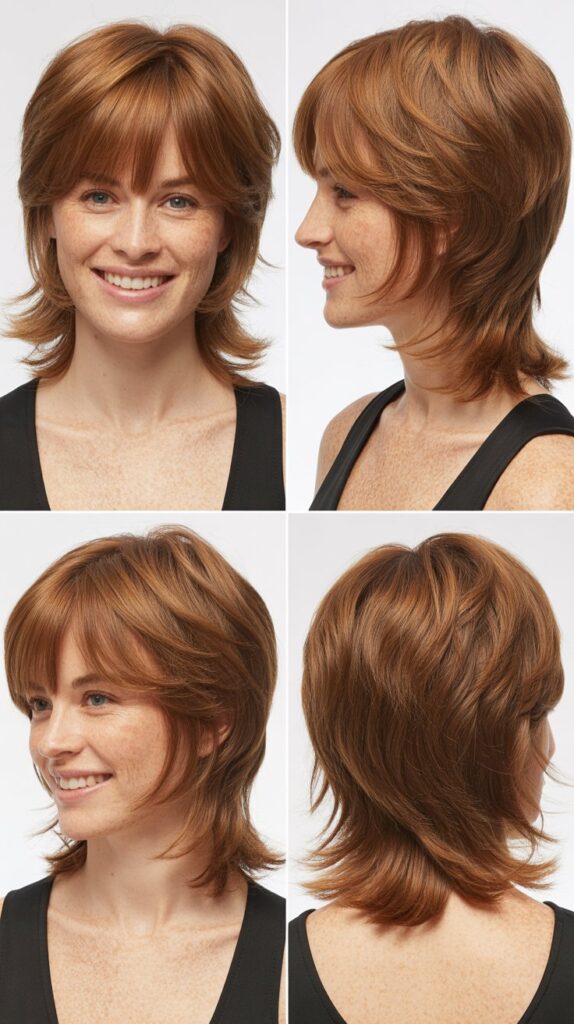 36 Medium-Length Hairstyles with Bangs for Thin Hair That Add Volume 1 Layered Shag with Curtain Bangs