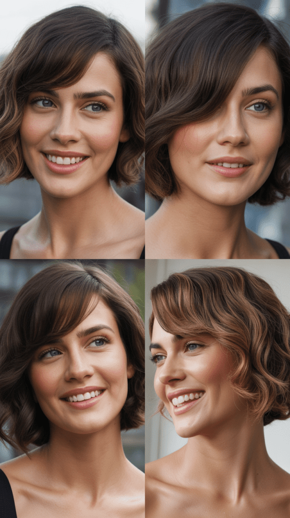 33 Chic Medium Haircuts With Bangs for Women Who Want a Fresh Style 26 Asymmetrical Lob with Side-Swept Bangs