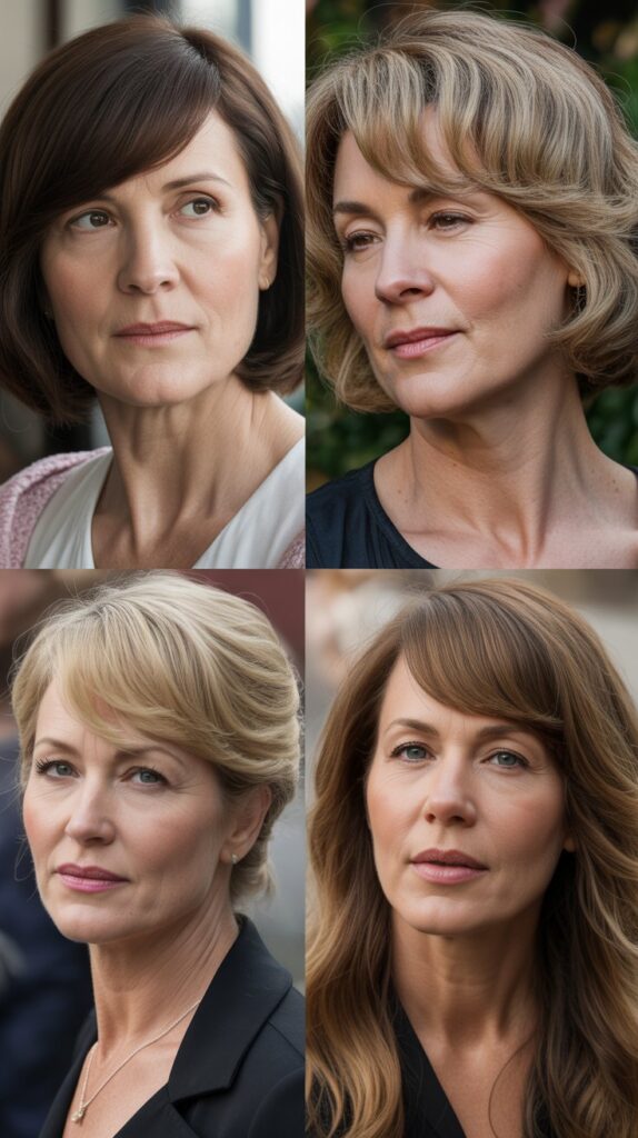 53 Most Flattering Hairstyles for Women Over 50 Right Now 8 Side-Swept Bangs