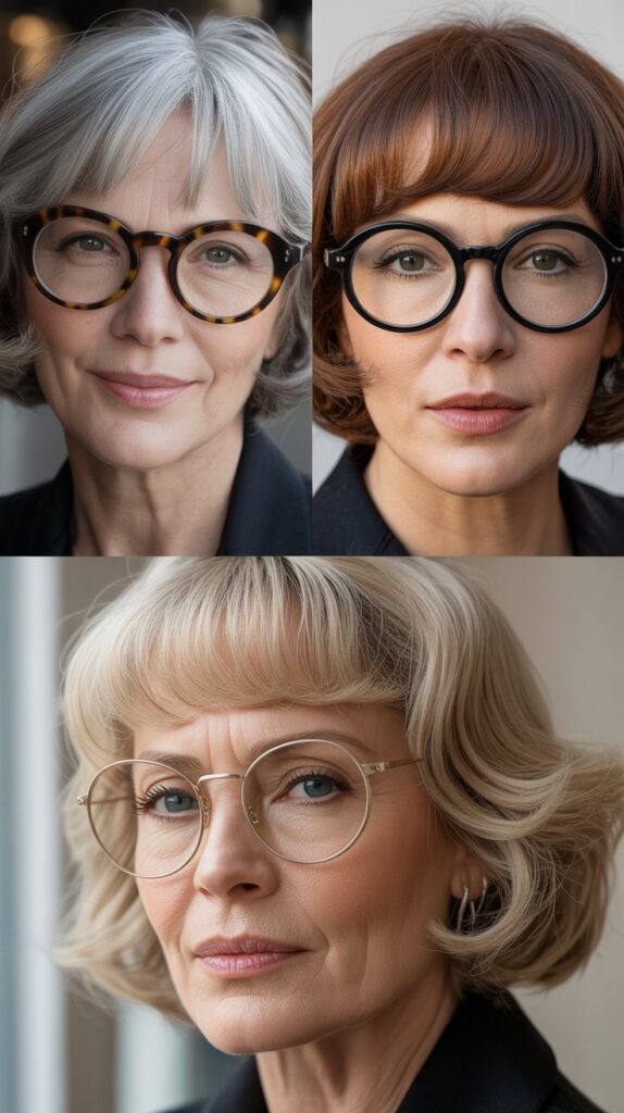 37 Best Bangs for Women Over 50 Who Wear Eyeglasses 10 Rounded Bangs
