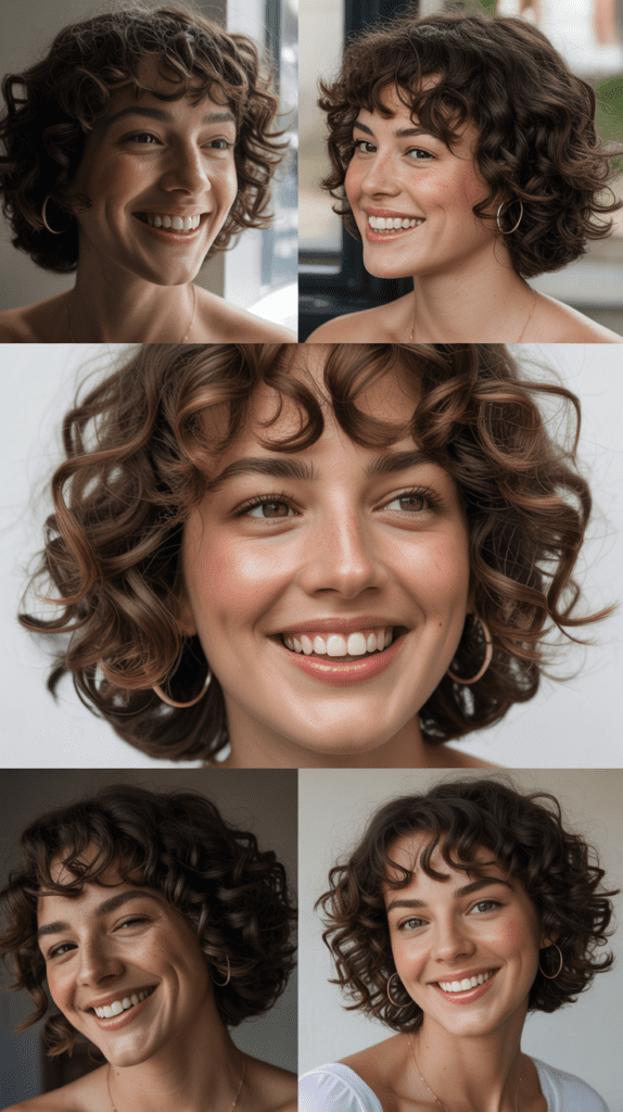 33 Chic Medium Haircuts With Bangs for Women Who Want a Fresh Style 32 Curly Bob with Curly Bangs