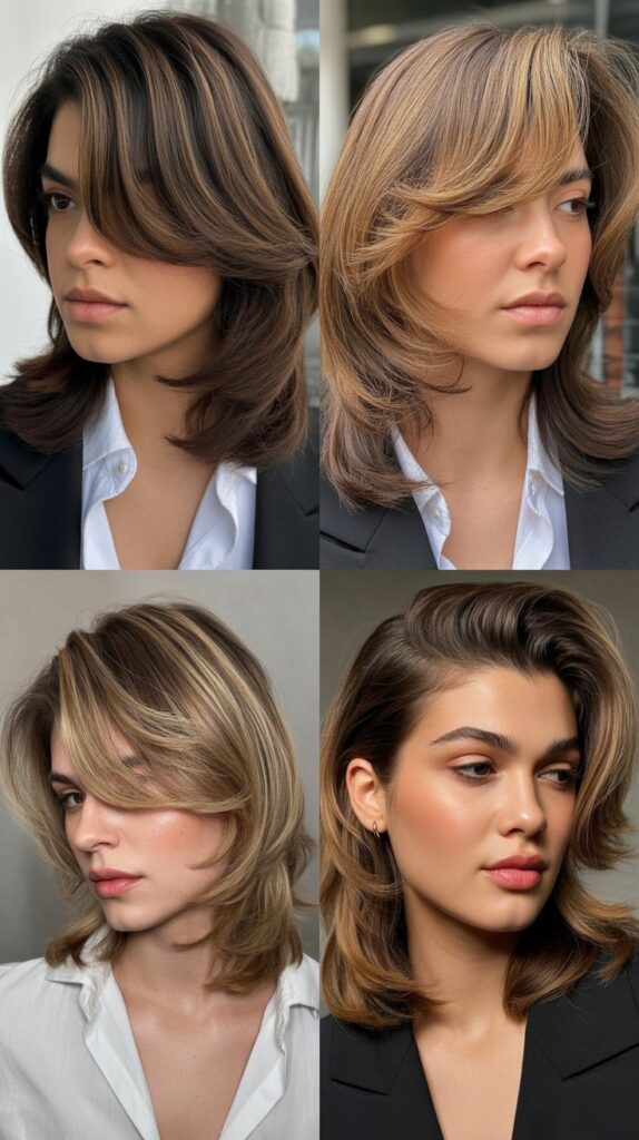 Medium Hair with Side-Swept Curtain Bangs