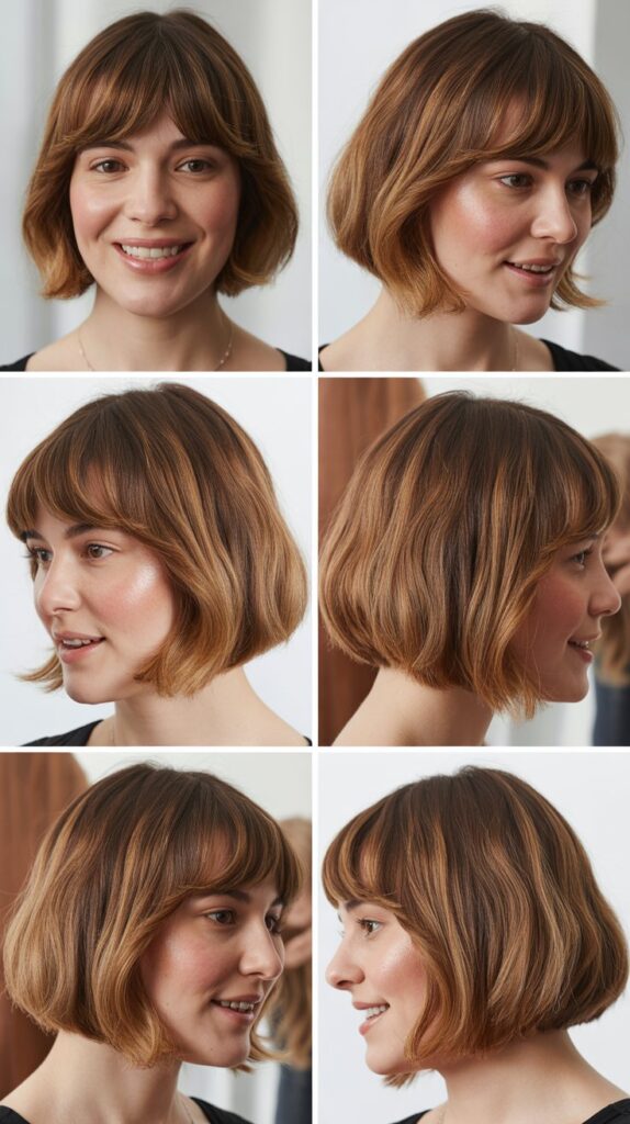 42 Medium Haircuts With Bangs for Thin Hair That Add Volume 30 Graduated Bob With Curtain Fringe