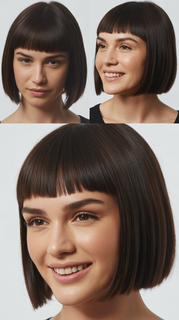 34 Gorgeous Medium-Length Hair With Bangs Ideas for a Modern Update 6 Sleek Straight Bob with Micro Bangs