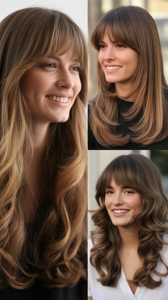33 Best Long Haircuts With Flowy Front Layers 17 Long Layers With Curtain Fringe