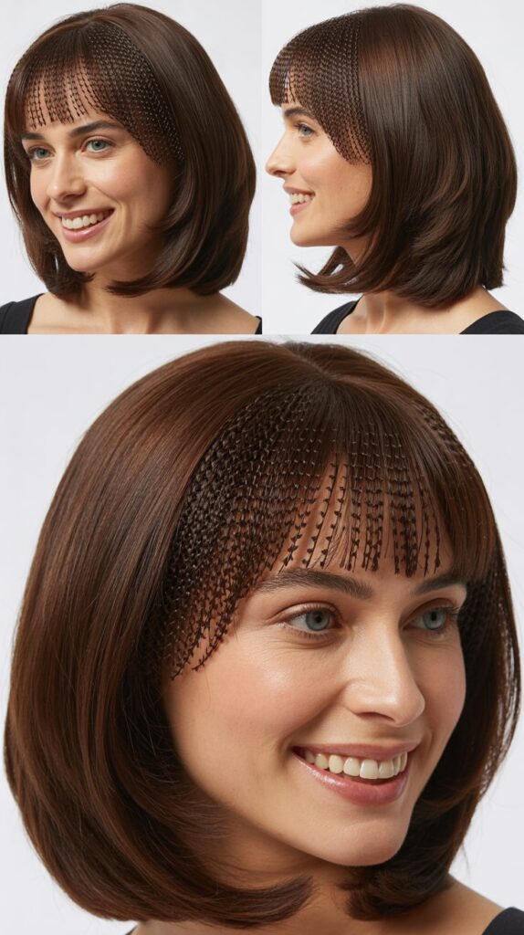 Long Layered Bob with Micro-Textured Bangs