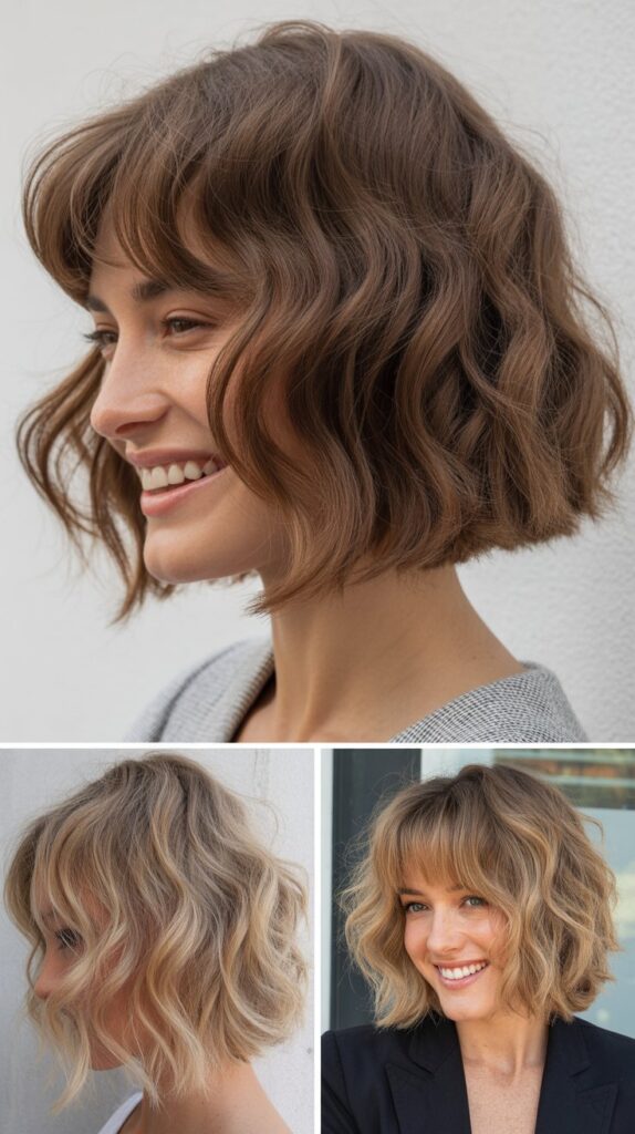 Wavy Bob With Long Flowing Bangs