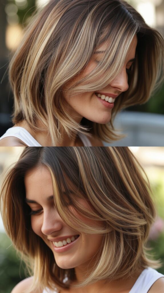 51 Best Haircuts for Thick Hair (Layered, Medium, Shoulder-Length) 31 Layered Lob with Balayage