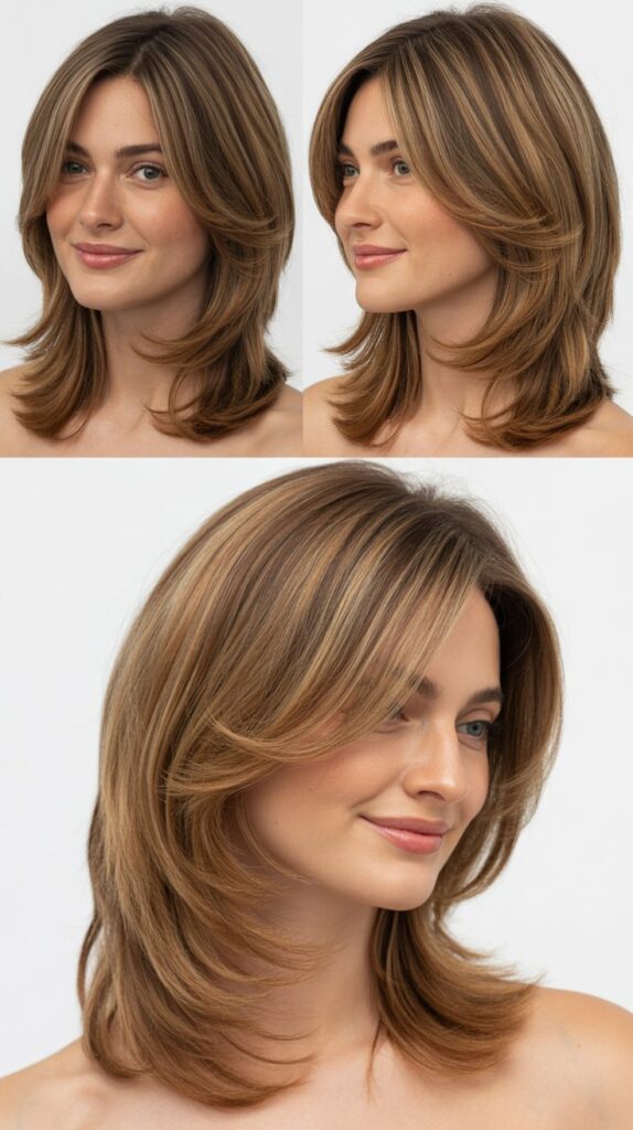 Layered Curtain Bangs with Face-Framing