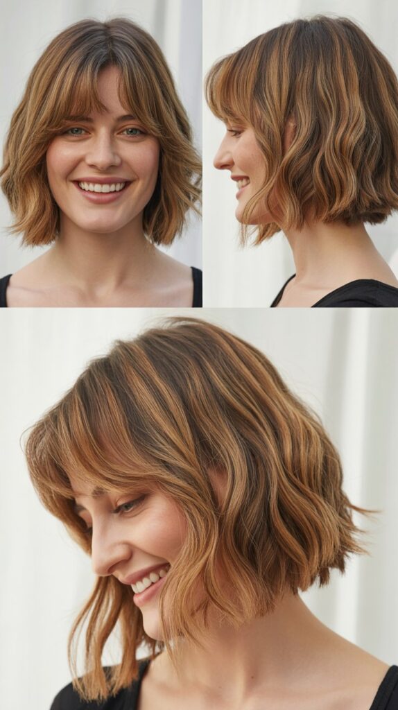 Textured Shaggy Bob with Curtain Bangs