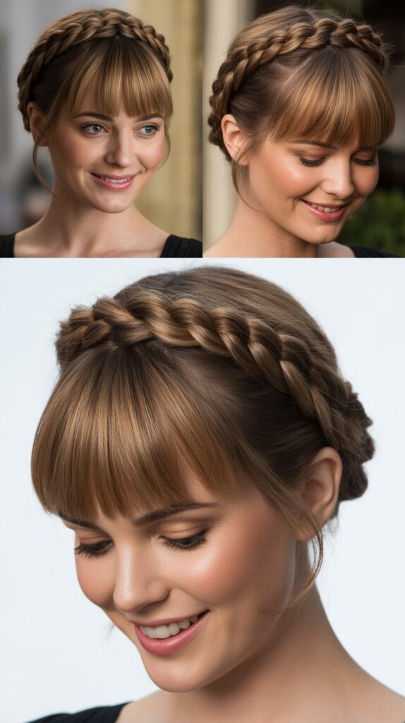 Crown Braid with Blunt Bangs