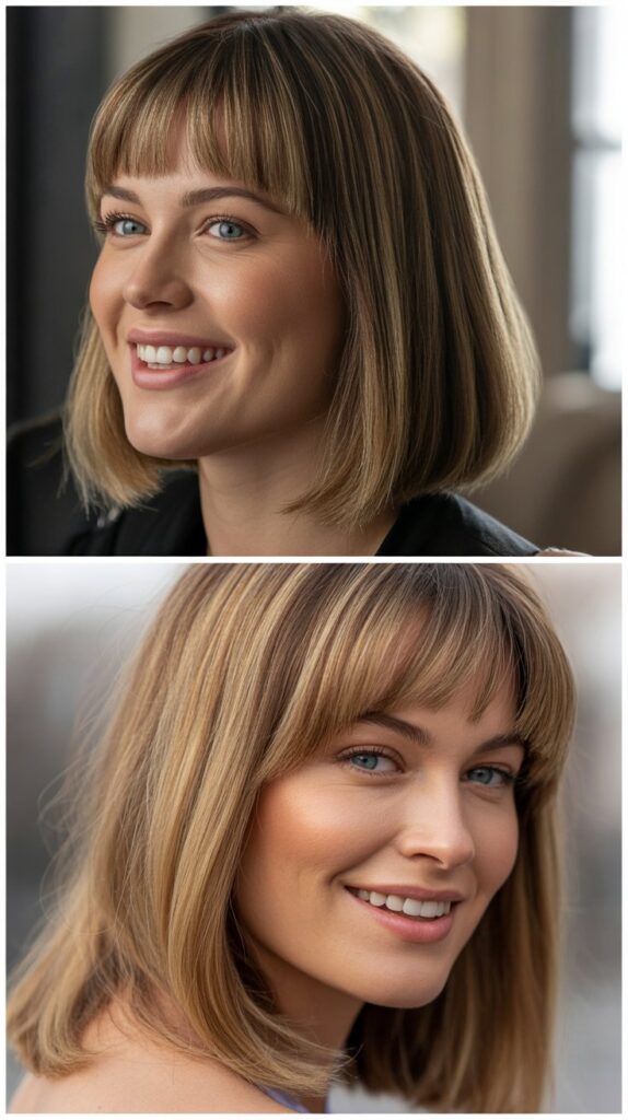 Longer Curtain Bangs with Medium Straight Hair