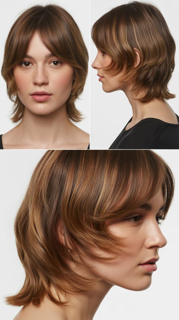 Medium Hair with Curtain Bangs and Face-Framing Layers