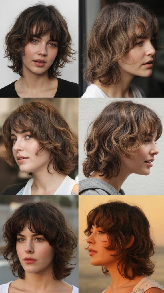 Tousled Medium Hair with Curtain Bangs