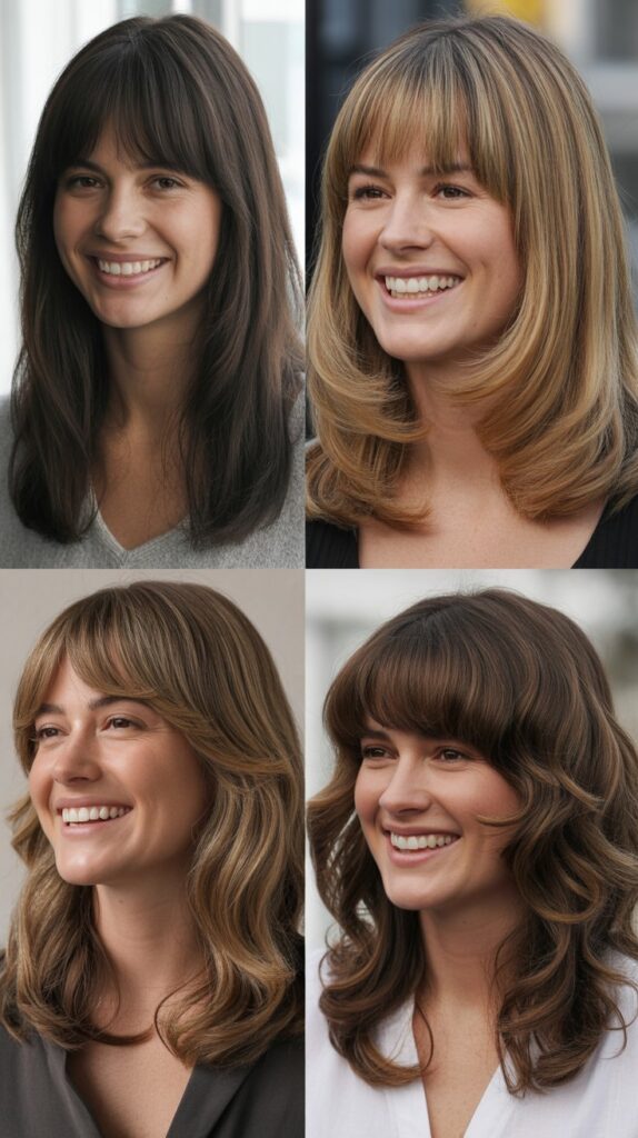 Thick Curtain Bangs with Medium Layers